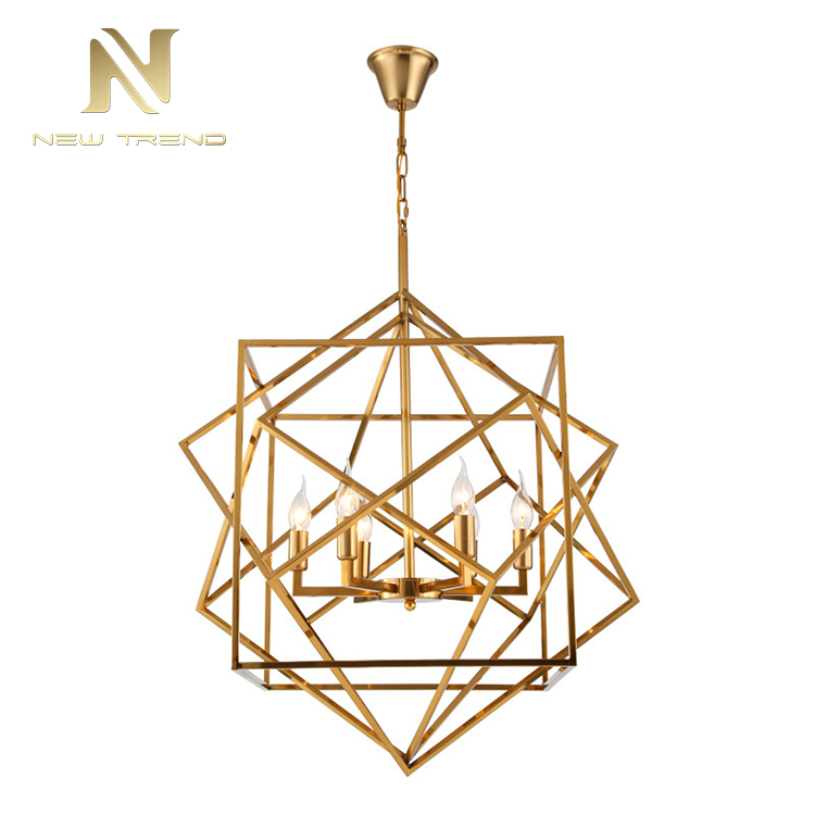 High quality indoor decoration gold color iron frame led chandelier pendant lamp DK00300