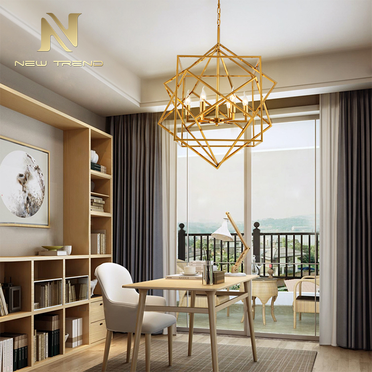 High quality indoor decoration gold color iron frame led chandelier pendant lamp DK00300