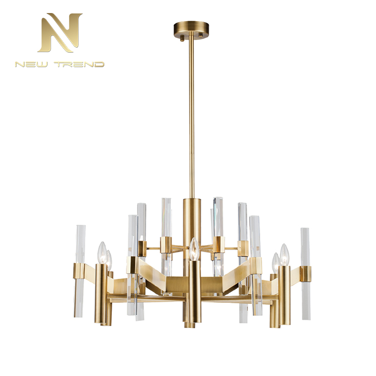 Modern indoor decoration fixtures metal frame gold crystal led pendant light DM00301