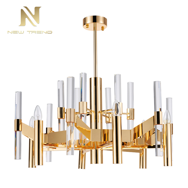 Modern indoor decoration fixtures metal frame gold crystal led pendant light DM00301