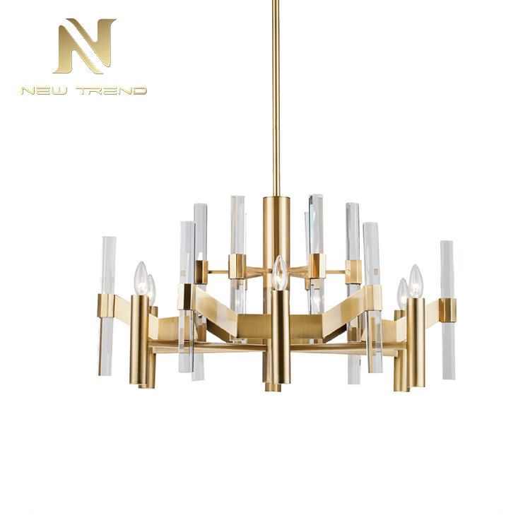 Modern indoor decoration fixtures metal frame gold crystal led pendant light DM00301