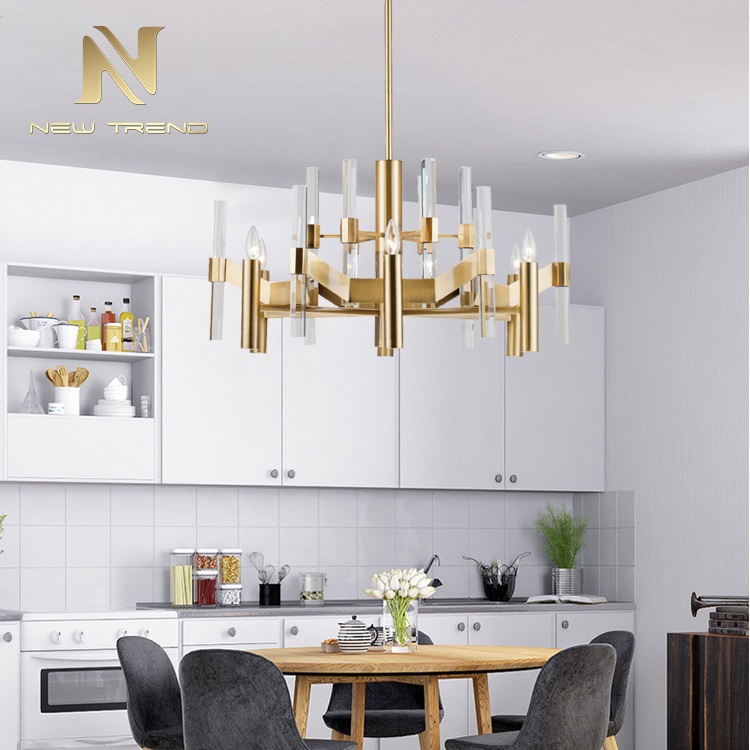 Modern indoor decoration fixtures metal frame gold crystal led pendant light DM00301