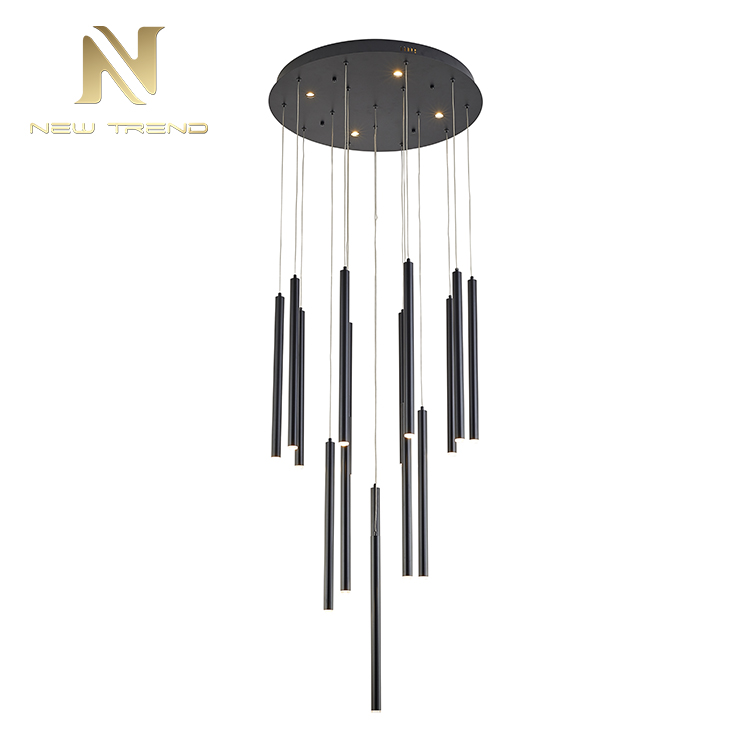 High quality indoor decoration fixtures art black round bar led chandelier PJ00402