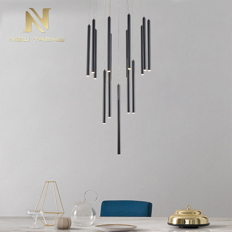 High quality indoor decoration fixtures art black round bar led chandelier PJ00402