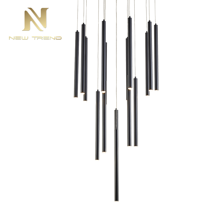 High quality indoor decoration fixtures art black round bar led chandelier PJ00402