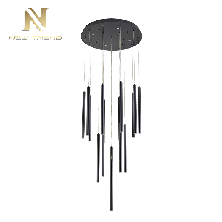 High quality indoor decoration fixtures art black round bar led chandelier PJ00402