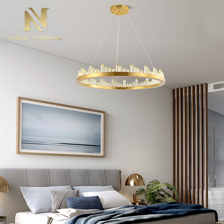 Contemporary residential decoration lighting metal ring crystal led pendant lamp PR00303