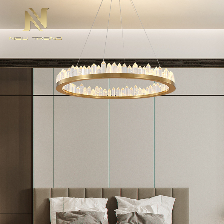 Contemporary residential decoration lighting metal ring crystal led pendant lamp PR00303