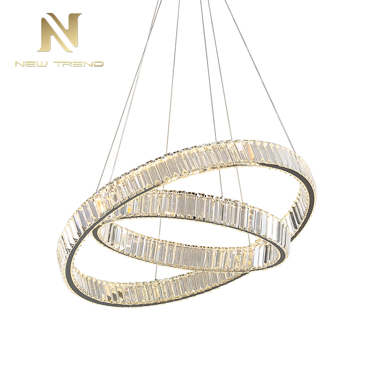 Contemporary design ceiling pendant lamp support custom crystal rings led chandelier PYM9029