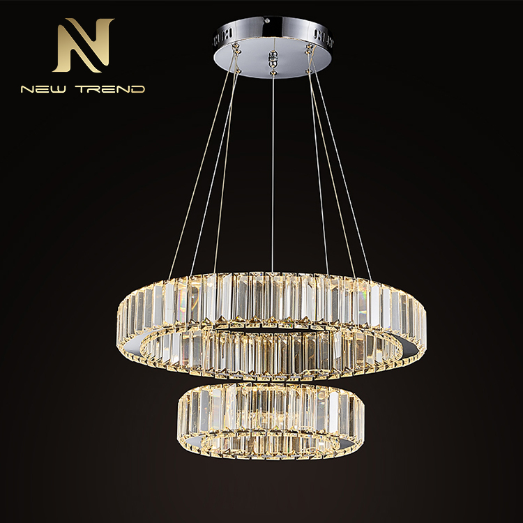 Contemporary design ceiling pendant lamp support custom crystal rings led chandelier PYM9029