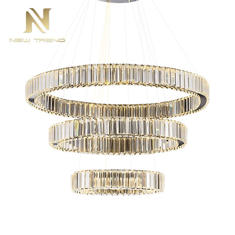 Contemporary design ceiling pendant lamp support custom crystal rings led chandelier PYM9029