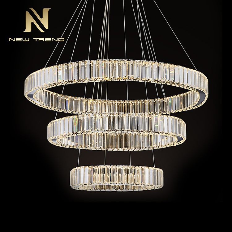 Contemporary design ceiling pendant lamp support custom crystal rings led chandelier PYM9029