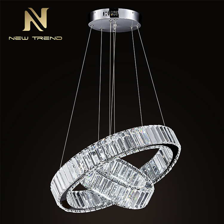 Contemporary design ceiling pendant lamp support custom crystal rings led chandelier PYM9029