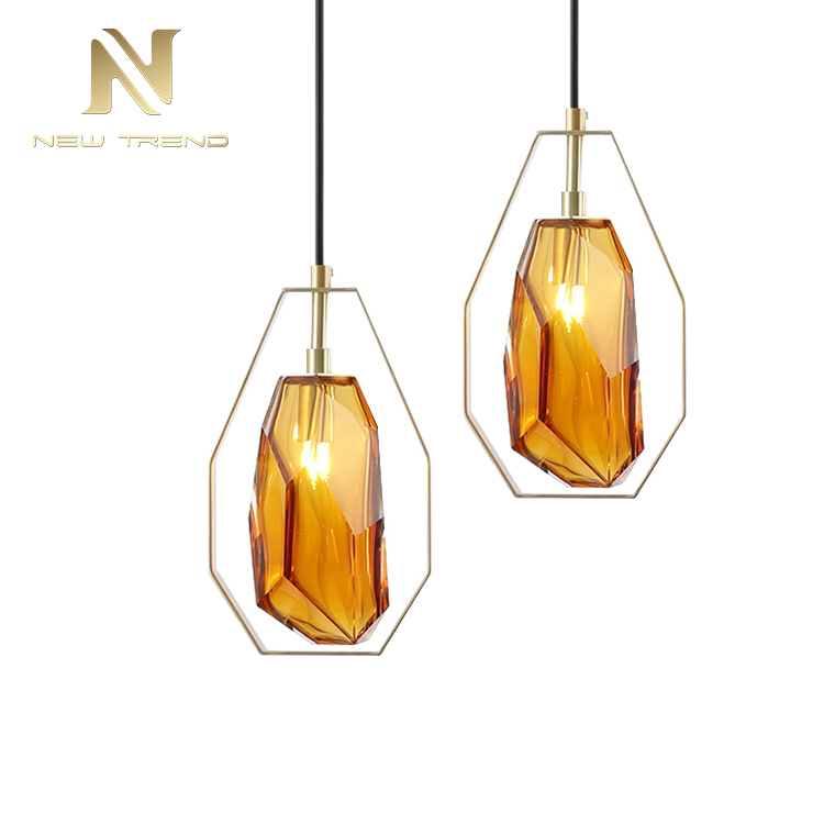 Simple style residential lighting copper frame glass bead modern led pendant light PC83029