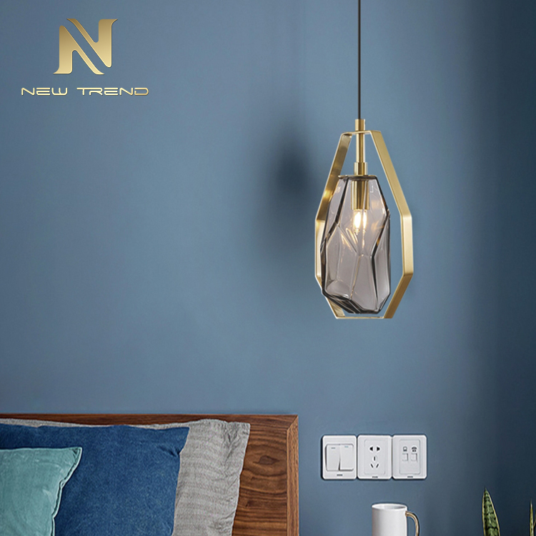 Simple style residential lighting copper frame glass bead modern led pendant light PC83029