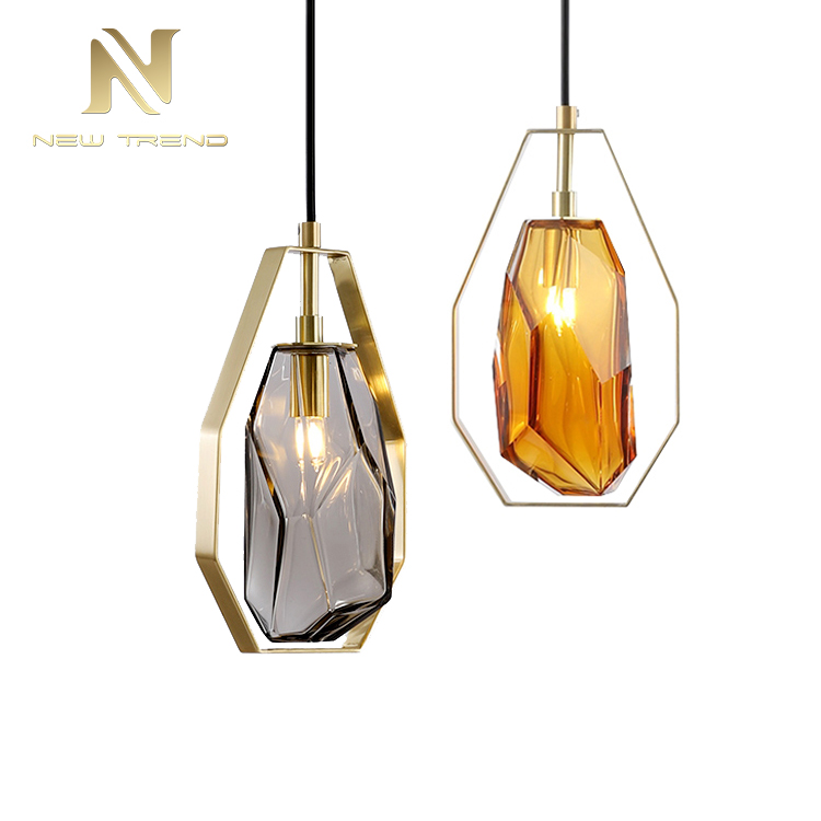 Simple style residential lighting copper frame glass bead modern led pendant light PC83029