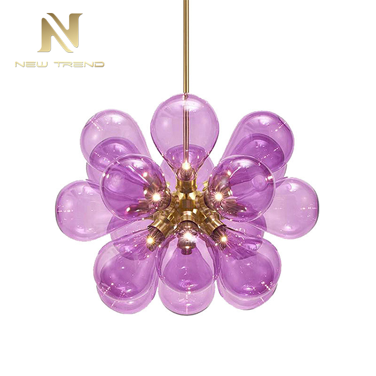 Modern design indoor decoration white blue pink amber flower led pendant lamp PMY80196