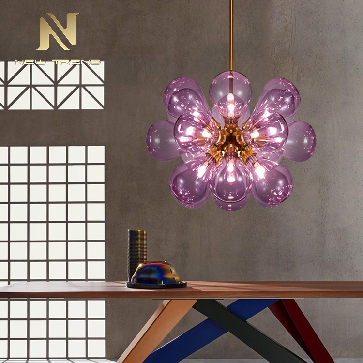 Modern design indoor decoration white blue pink amber flower led pendant lamp PMY80196