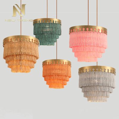 Modern style indoor decoration ceiling hanging light tassel led chandelier PKD8017