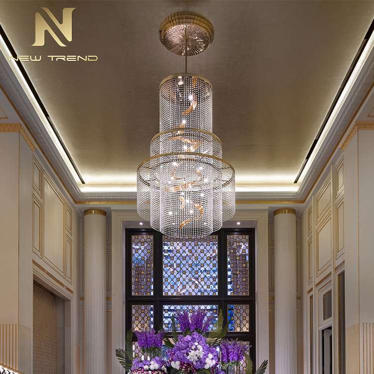 Custom compound building crystal chandelier hotel lobby lamp large empty project light CPL-72