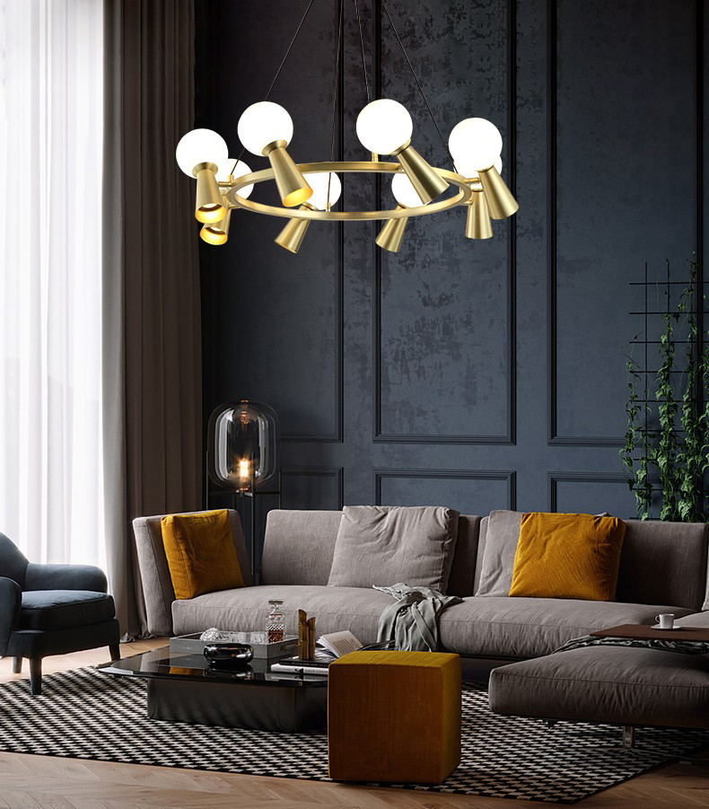 Light luxury postmodern hardware milky glass living room dining room Chandelier P88062