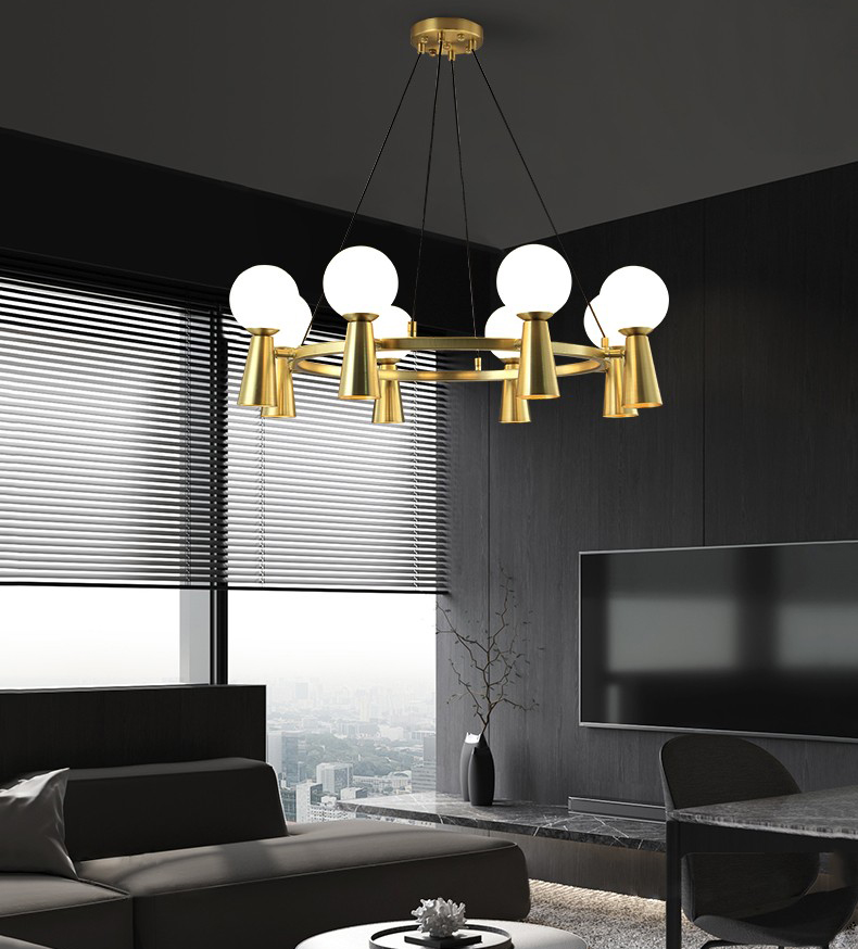 Light luxury postmodern hardware milky glass living room dining room Chandelier P88062