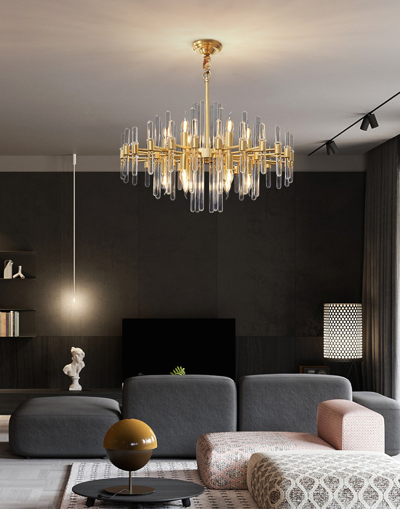 Light luxury postmodern simple all copper living room dining room bedroom Crystal Chandelier D9916