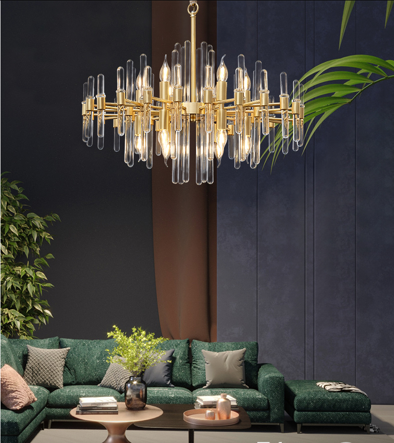 Light luxury postmodern simple all copper living room dining room bedroom Crystal Chandelier D9916