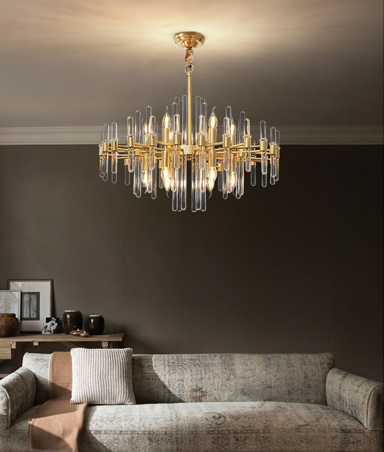 Light luxury postmodern simple all copper living room dining room bedroom Crystal Chandelier D9916