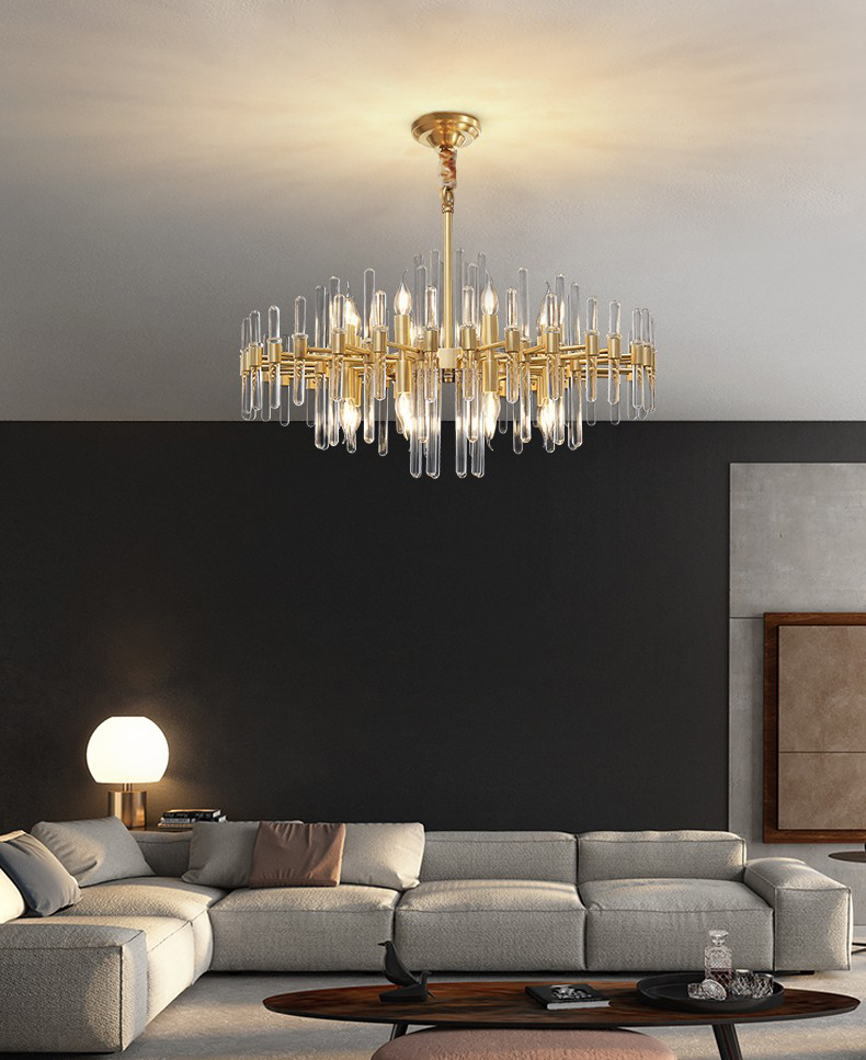 Light luxury postmodern simple all copper living room dining room bedroom Crystal Chandelier D9916