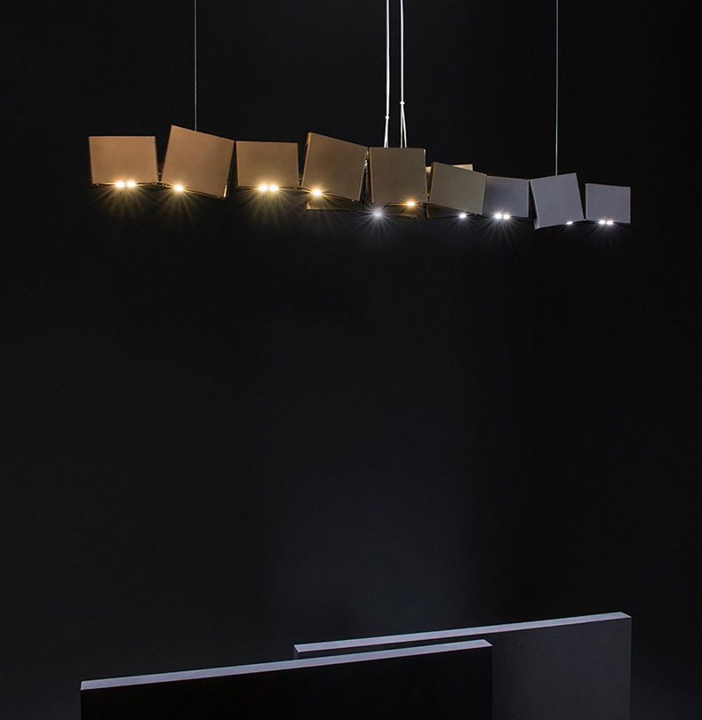 The post-modern minimalist creative long strip geometry art stainless steel Chandelier D5245