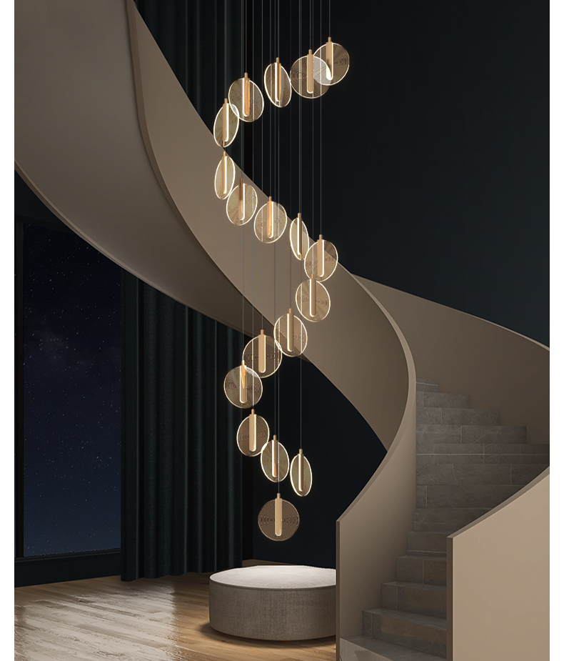 Light luxury post-modern simple Villa Hotel duplex staircase Chandelier P090