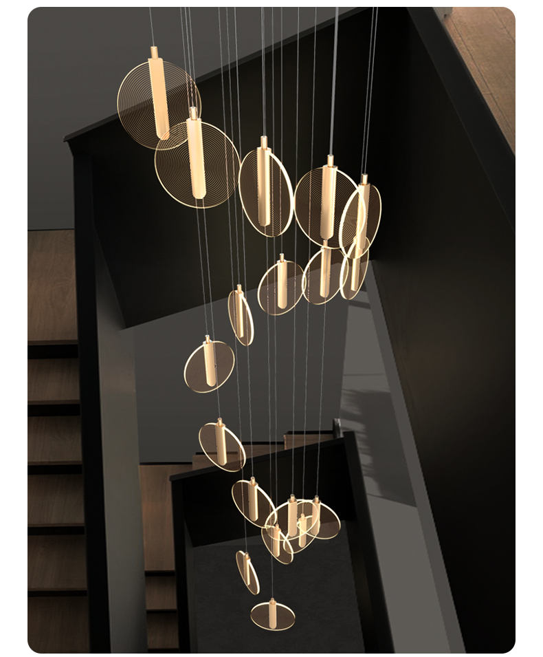 Light luxury post-modern simple Villa Hotel duplex staircase Chandelier P090