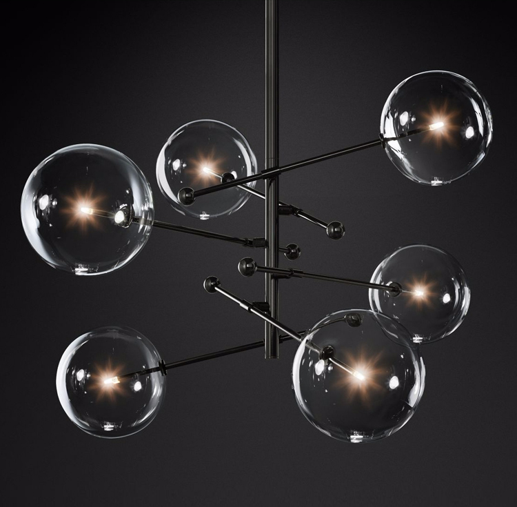 Nordic simple new geometry bifurcated iron art living room dining room glass chandelier D9148