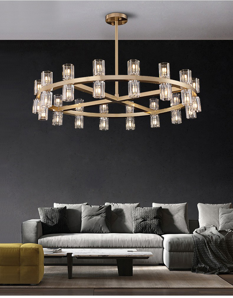 Light luxury creative postmodern living room dining room copper crystal chandelier D8381