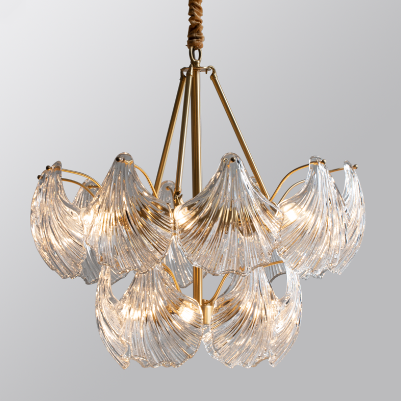 Light luxury creative shell postmodern living room dining room all copper glass chandelier P5642