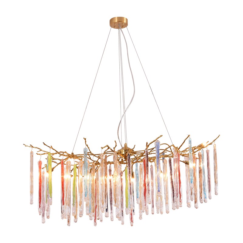 Light luxury postmodern all copper branch glass rod meal chandelier D9888