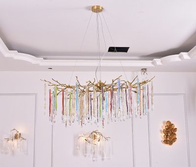 Light luxury postmodern all copper branch glass rod meal chandelier D9888