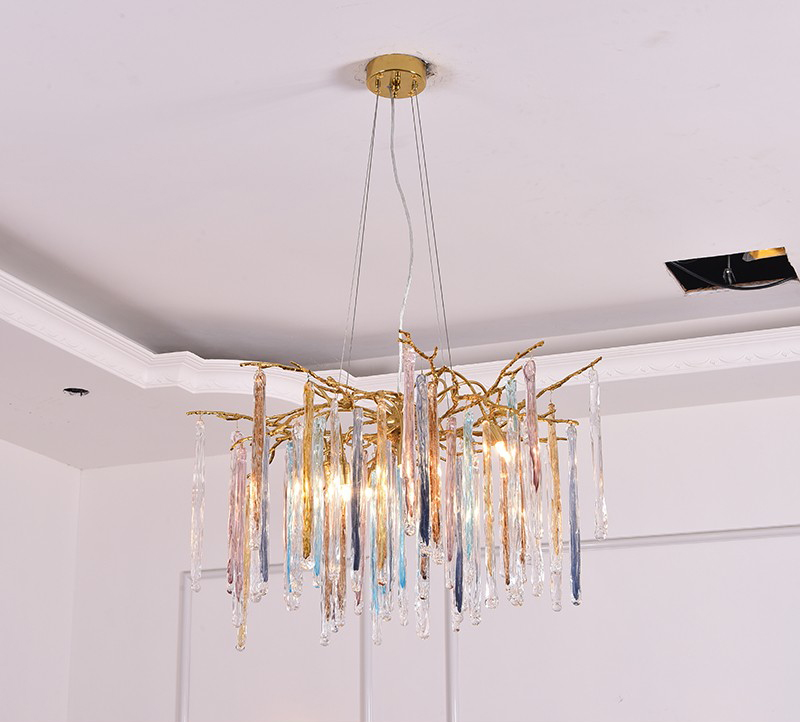 Light luxury postmodern all copper branch glass rod meal chandelier D9888