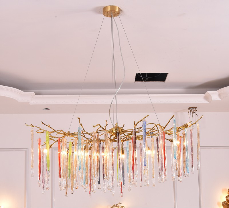 Light luxury postmodern all copper branch glass rod meal chandelier D9888