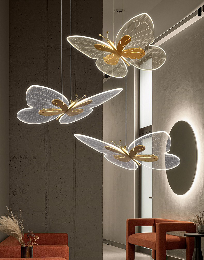 Modern creative all copper living room dining room acrylic butterfly Chandelier P5655