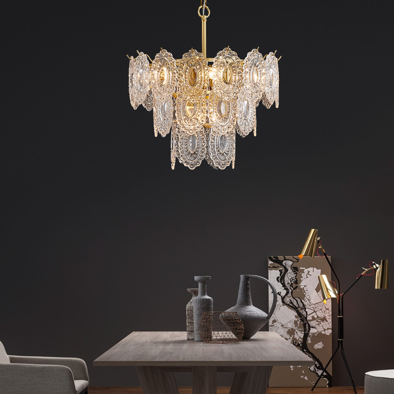 Retro design creative copper led living room dining room glass chandelier P5516