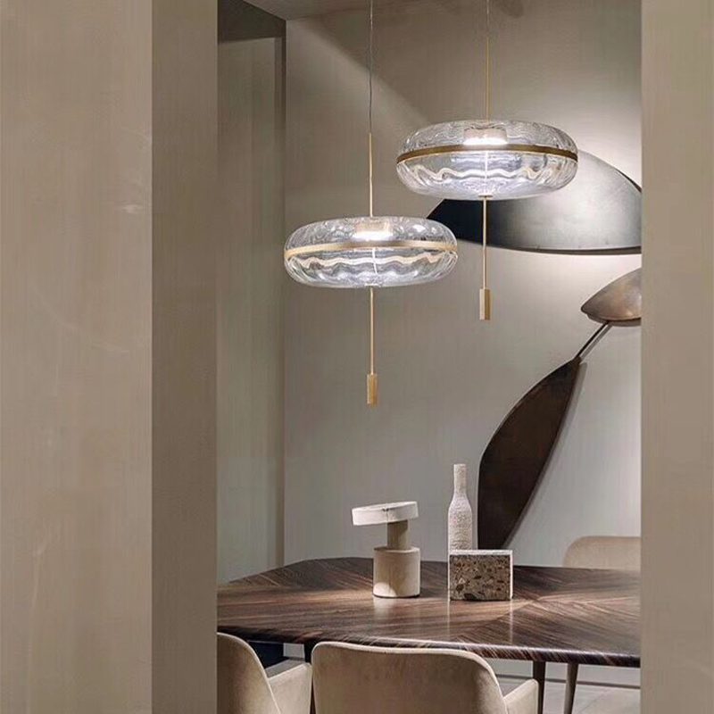 Italian creative corrugated glass restaurant led copper chandelier P9437