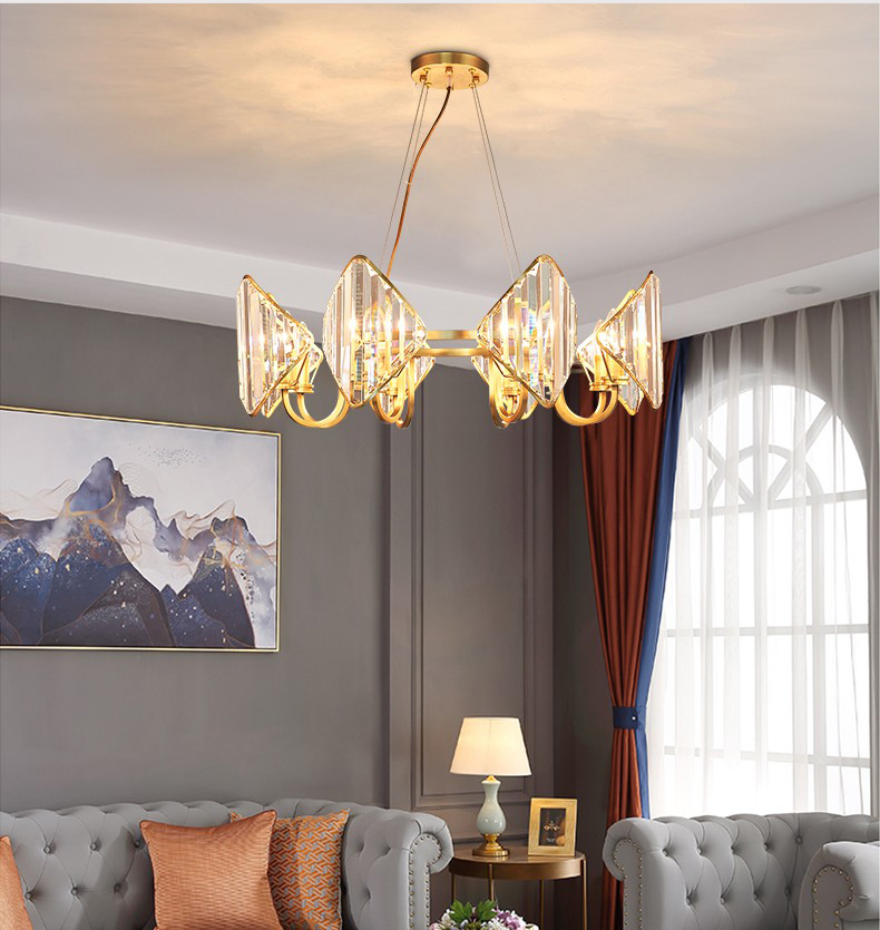 Modern creative copper K9 crystal living room dining room led Chandelier D5113