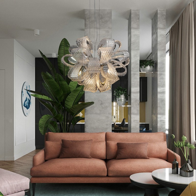 Modern creative copper art glass living room dining room led Chandelier P5512