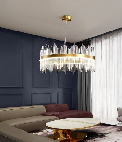 Modern creative glass rod copper living room dining room led Chandelier P9945