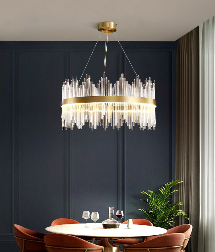 Modern creative glass rod copper living room dining room led Chandelier P9945