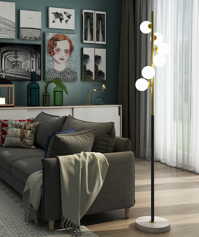 Light luxury postmodern living room bedroom simple iron marble glass ball floor lamp F2090