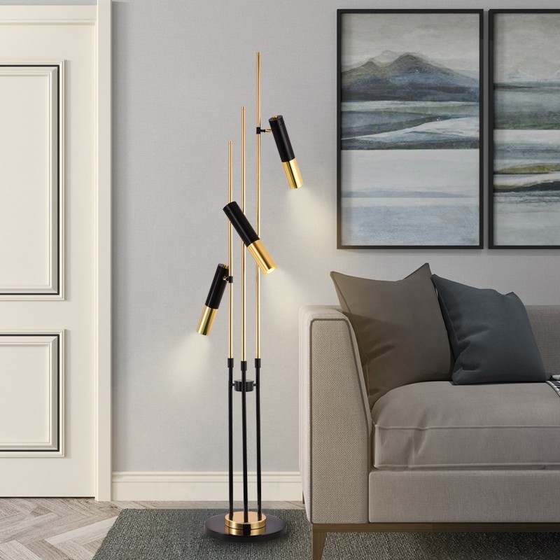 Post modern art spotlight living room aluminum black gold floor lamp F6011