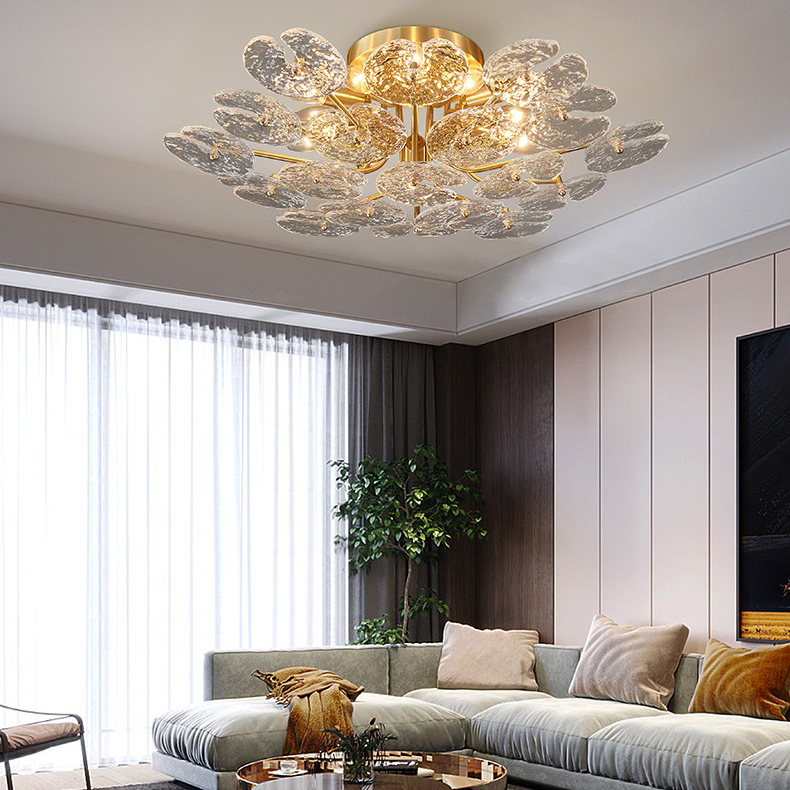 Simple modern living room dining room bedroom art all copper glass led ceiling lamp C88226